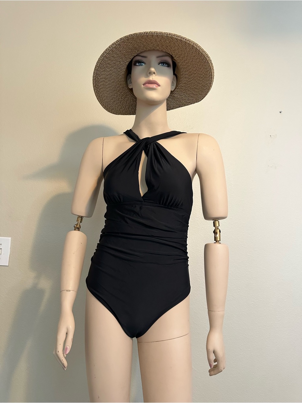 CHARMO Black Halter One Piece Swimsuit Ruching M